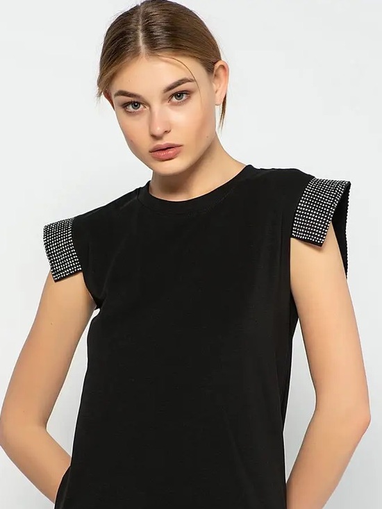 Christopher Kane Tops - Chic Black Top with Embellished Sleeves
